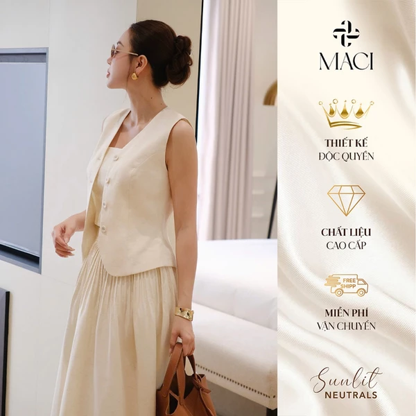 Áo Gile Kèm Áo 2 Dây Linen Hàn Màu Kem MACI MCAGLEM0387 Thời Trang Nữ Thiết Kế Độc Quyền