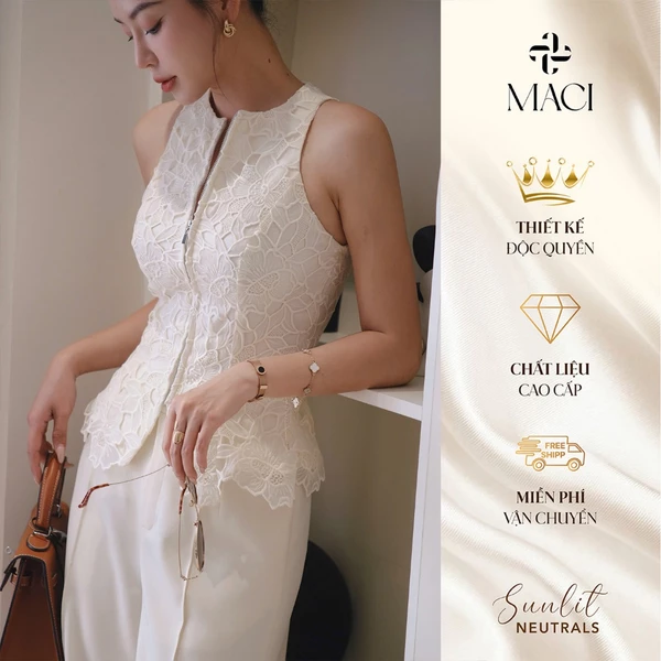 Áo Gile Ren Tơ Gương Màu Kem Thanh Lịch MACI MCAGLEM0386 Thời Trang Nữ Thiết Kế Độc Quyền