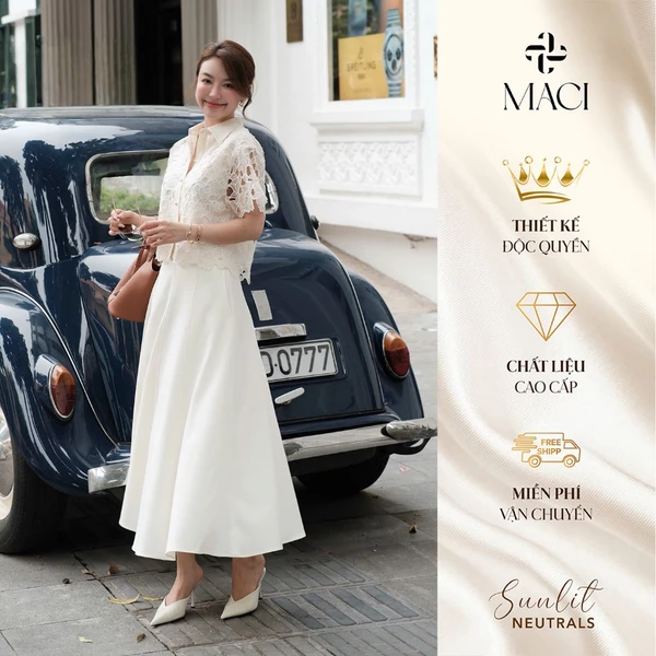 Chân Váy Xoè Bổ Mảnh Màu Kem Chất Chéo Hàn MACI MCVCVEM0383 Thời Trang Nữ Thiết Kế Độc Quyền