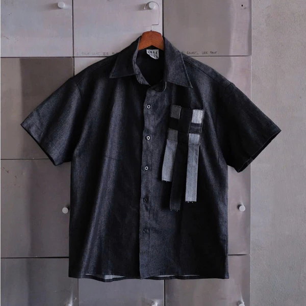 YELLOW FLICKER Áo sơ mi tay ngắn denim tui dan unisex