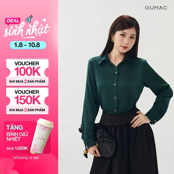 Áo Sơ Mi Nữ GUMAC Form Suông Tay Dài Lụa Ánh Nhung Mềm Mại Đứng Form Hiện Đại Thanh Lịch Công Sở LAG07100