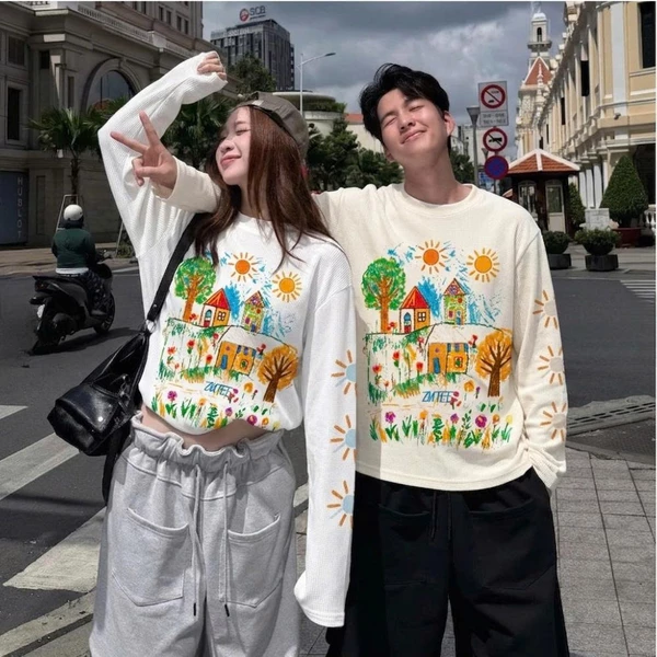 Áo Thun Tổ Ong Tay Dài A85 ZUTEE Họa Tiết Tranh Vẽ Độc Đáo Form Unisex Nam Nữ Dễ Mặc
