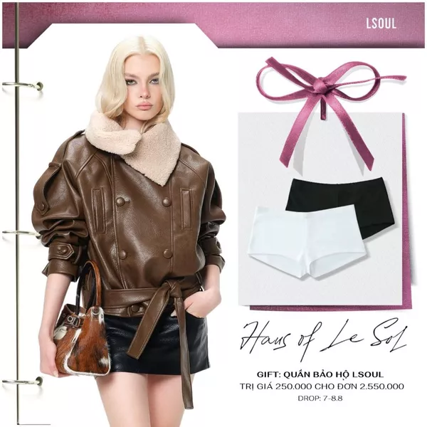 LSOUL Áo Khoác Da Lót Lông Cổ Ấm Phối Thắt Lưng Merlot Jacket K25110271