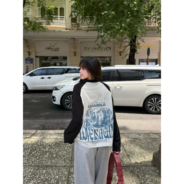 TheGlam CHÍNH HÃNG - Áo Thun Tay Dài Raglan UNISEX "LOVE IS A GAME" Màu Xám/Đen - TS05-08