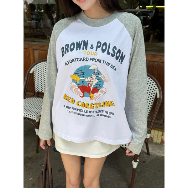 TheGlam CHÍNH HÃNG - Áo Thun Tay Dài "BROWN & POLSON" Raglan UNISEX Màu Trắng/Xám tiêu - TS07-02