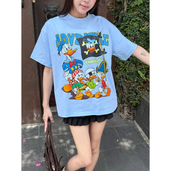 TheGlam CHÍNH HÃNG - Áo Thun Xanh Baby Blue "ADVENTURE DUCK" UNISEX Form Boxy Nam Nữ - TS03-17