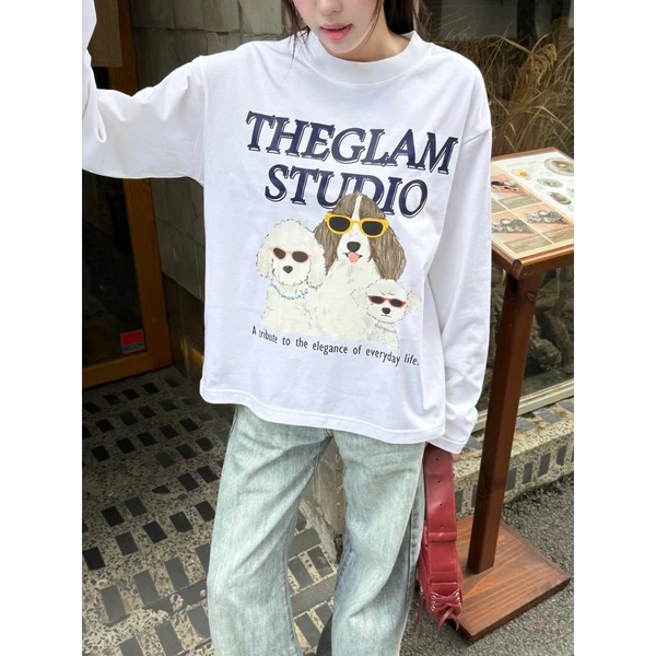 TheGlam CHÍNH HÃNG - Áo Thun Trắng Tay Dài UNISEX “PUPPY FAMILY” Form Boxy UNISEX Nam Nữ - TS05-20