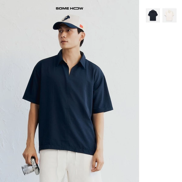 [New8] Áo Sơ Mi Cổ Chui Blue Black Chất Liệu Cotton Rayon Năng Động Thoải Mái, SM0232 SOME HOW STORE