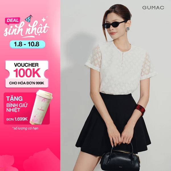 Áo Kiểu Nữ GUMAC Form Suông Cổ Tròn Ren Hai Lớp Cài Nút Bọc Vải Ren Cao Cấp Phù Hợp Đi Làm Đi Chơi AG08067