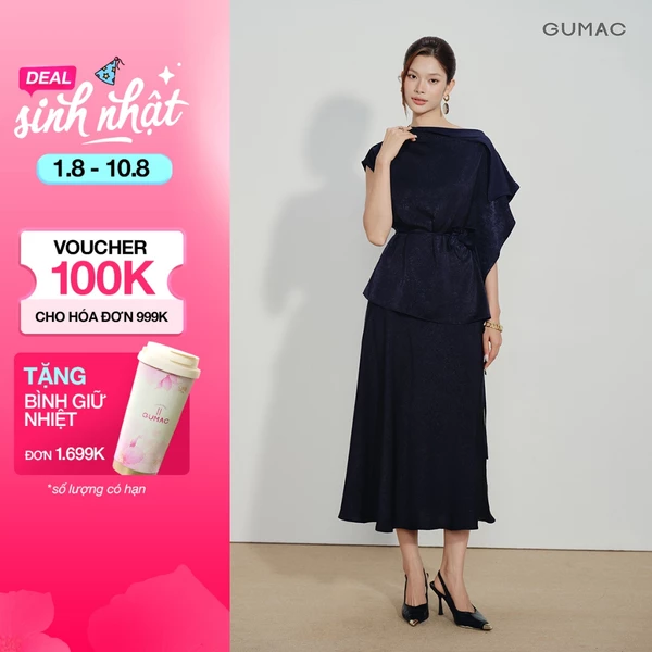 Set lẻ Áo Kiểu Nữ GUMAC Dáng Suông Thời Trang Sang Trọng AG08133 - Chân Váy Nữ GUMAC Đuôi Cá Hai Lớp Lưng Rời VG07134