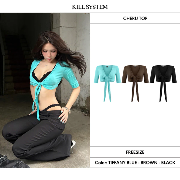 [HÀNG MỚI VỀ] Áo khoác croptop buộc nơ tay lửng CHERU - 𝐊𝐈𝐋𝐋 𝐒𝐘𝐒𝐓𝐄𝐌