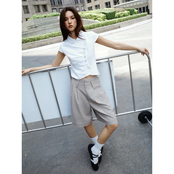 Quần lửng lưng cao ống rộng NOBLE LINE CROP PANTS