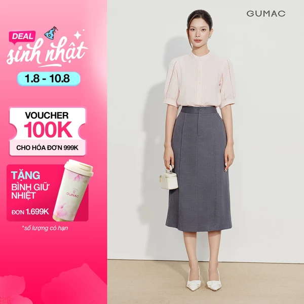 Chân Váy Nữ GUMAC Form A Lưng Rời Túi Xéo Nút Bọc Tôn Dáng Che Khuyết Điểm Tôn Eo VG07004