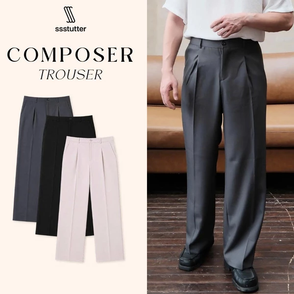 Quần Tây Nam SSSTUTTER Composer Monochrome Trousers Ống Rộng Ly Form Straight Cao Cấp