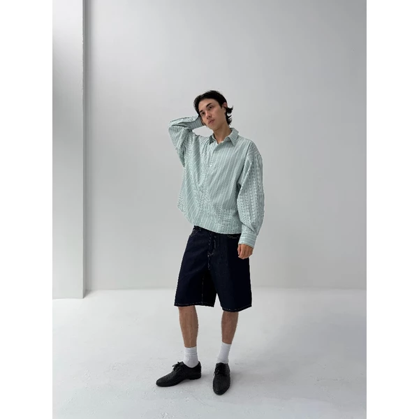 Áo Sơ Mi Dáng Rộng Tay Phồng Chất Liệu Kate Màu (Trắng / Đen / Kẻ Sọc) 67PERCENT - CONTOUR CUT SHIRT