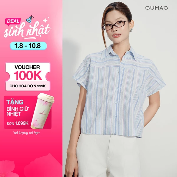 Áo Sơ Mi Nữ GUMAC Form Boxy Tay Cánh Dơi Rã Ngang Ngực Lai Ngang Phong Cách Hiện Đại Năng Động LAG08036
