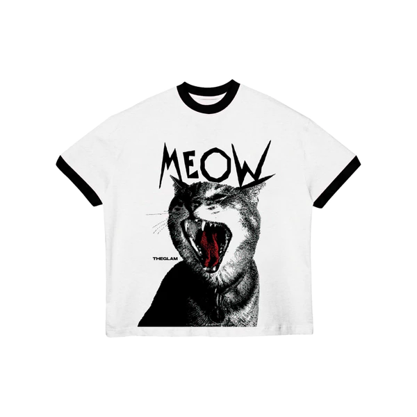 TheGlam CHÍNH HÃNG - Áo Thun Ringer Tee "MEOW" Trắng viền Đen Form Boxy UNISEX Nam Nữ - TS08-06