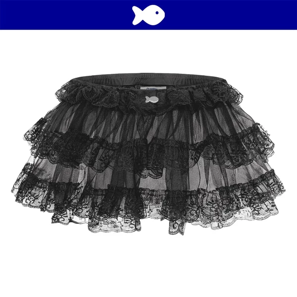 Chân váy xuyên thấu ballet kiểu nữ DKMV form xòe bồng bềnh viền ren logo cá màu đen Cotton Candy Ballet Skirt | K-V7-D