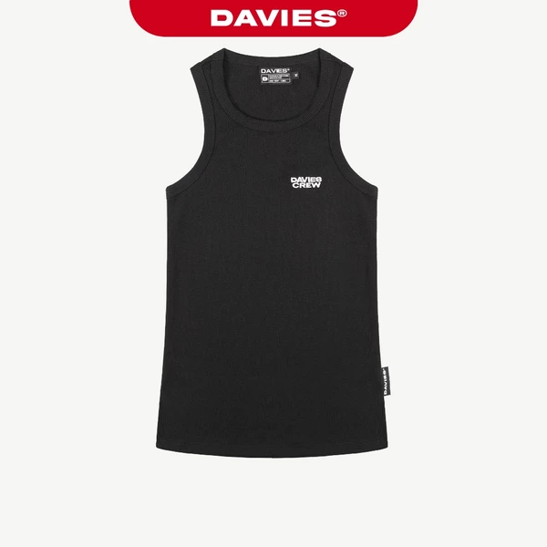 Áo thun ba lỗ nam nữ dáng dài suông DAVIES thun tổ ong màu đen hoạ tiết hình thêu chữ logo hiphop Crew Tanktop | D-T60