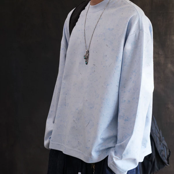 Áo dài tay vải hiệu ứng 2 màu STRESS PAPA Acient Longsleeves