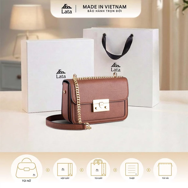 Bộ hộp quà trắng LATA (Túi đeo chéo nữ LATA HN96 + Hộp quà HQ2T + Túi giấy TG2T + Túi rút BVR3838 + Thiệp cảm ơn BT1)