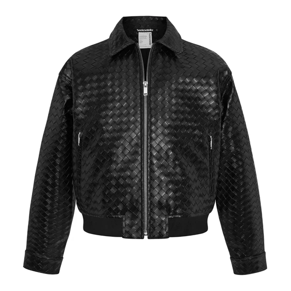 Áo Khoá Bomber Da Đan Tay Phồng - Ivankov Faux Woven Leather Bomber