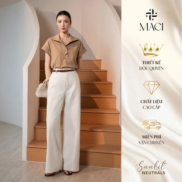 Quần Suông Kaki Cạp Liền Bổ Thân Tôn Dáng MACI by MKC MCQQJTR0306 Thời Trang Nữ Thiết Kế Độc Quyền