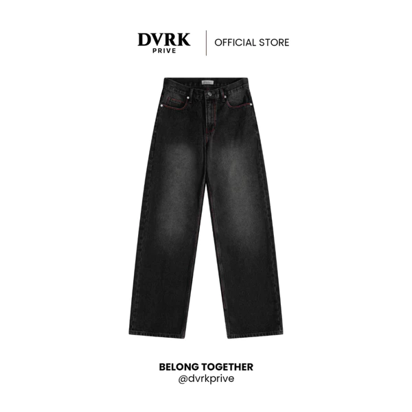 Quần Dài Jean Unisex Form Regular Fit DVRK Privé Vải Denim Cao Cấp Ống Suông Wash Basic Local Brand