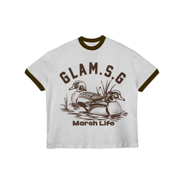 TheGlam CHÍNH HÃNG - Áo Thun Ringer Tee "MARSH LIFE" Xám viền Nâu Form Boxy UNISEX Nam Nữ - TS08-09