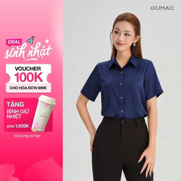 Áo Sơ Mi Nữ GUMAC Basic Cơ Bản Trơn Tay Ngắn Nẹp Đôi Lai Bầu BAE00004