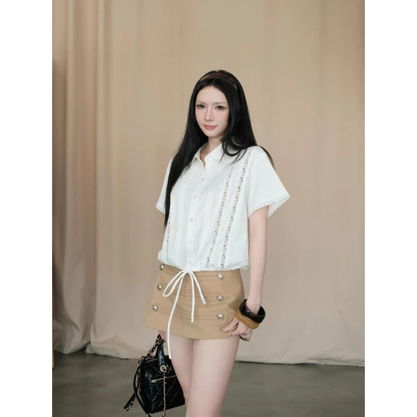 KIDO - Áo kiểu sơ mi dáng ngắn dây rút eo STELLA TOP