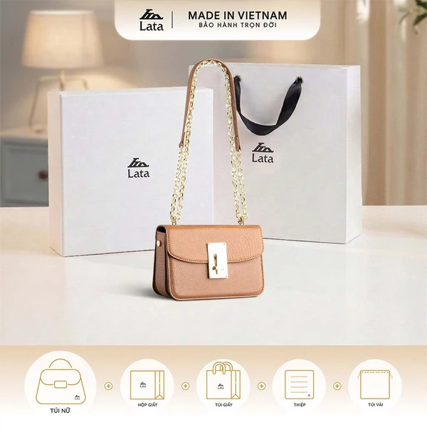 Bộ hộp quà trắng LATA (Túi đeo chéo nữ LATA HN112 + Hộp quà HQ2T + Túi giấy TG2T + Túi rút BVR3838 + Thiệp cảm ơn BT1)