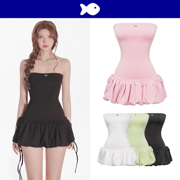 Đầm cúp ngực dáng ngắn xòe bồng DKMV thiết kế buộc nơ hông đáng yêu kèm quần trong Areum Dress|  K-D21