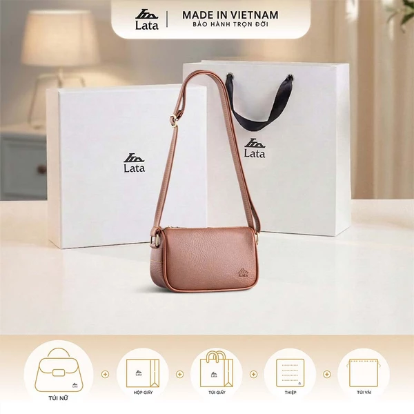 Bộ hộp quà trắng LATA (Túi đeo chéo nữ LATA HN119 + Hộp quà HQ2T + Túi giấy TG2T + Túi rút BVR3838 + Thiệp cảm ơn BT1)