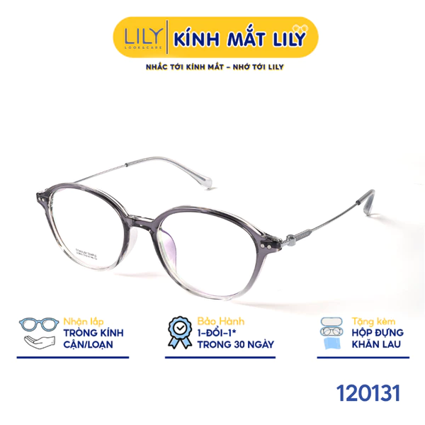 Gọng kính mắt tròn nam nữ LILYEYEWEAR chất liệu nhựa phối càng Titan cao cấp kiểu dáng hiện đại thời trang 120131