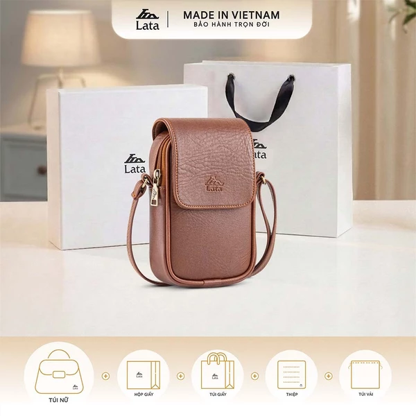 Bộ hộp quà trắng LATA (Túi đeo chéo nữ LATA HN123 + Hộp quà HQ2T + Túi giấy TG2T + Túi rút BVR3838 + Thiệp cảm ơn BT1)