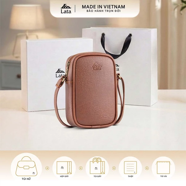 Bộ hộp quà trắng LATA (Túi đeo chéo nữ LATA HN124 + Hộp quà HQ2T + Túi giấy TG2T + Túi rút BVR3838 + Thiệp cảm ơn BT1)