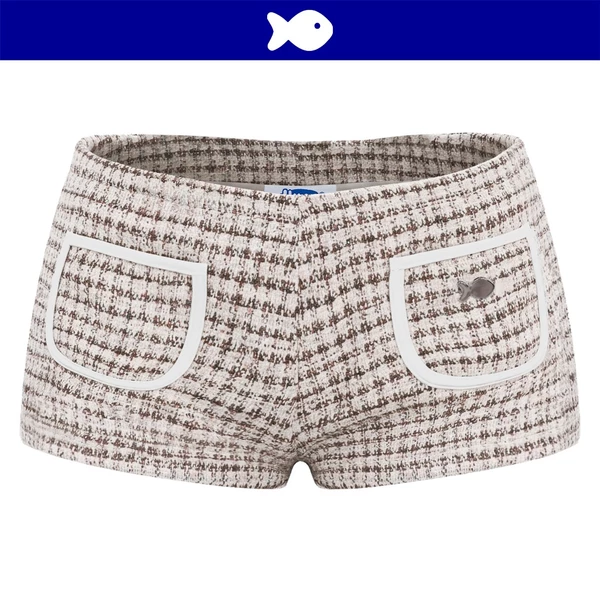 Quần đùi nữ cạp trễ vải tweed tiểu thư DKMV thiết kế 2 túi nhỏ đính logo cá ôm dáng nhẹ nhàng Maeve Short | K-Q6