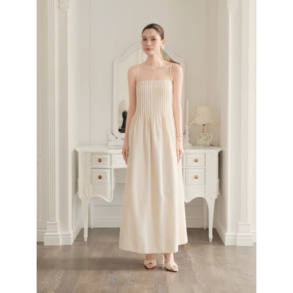 RUBIES Abby Dress - Đầm Dài Nữ Vải Cotton Linen Dáng Tùng Xòe 2 Dây Cổ Vuông Xếp Ly Ngực