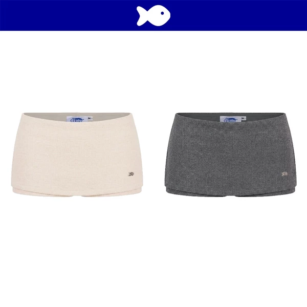 Quần giả váy ngắn kiểu nữ cạp thấp DKMV thun nỉ lông thỏ tweed đính logo cá inox ôm dáng Nerina Skirt | K-V16
