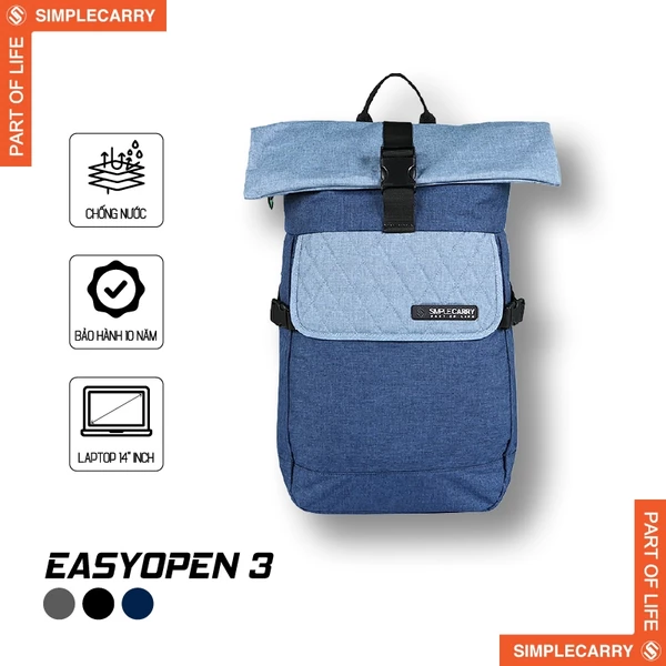 Balo Nam Nữ Hàn Quốc SimpleCarry Easyopen 3 Đi Học Đi Chơi, Đựng Vừa Laptop 14 Inch