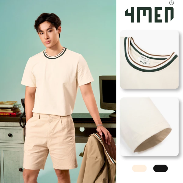 Áo Thun 4MEN Signature Stripe Form Regular AT196 Cổ Tròn, Màu Basic Dễ Phối Đồ
