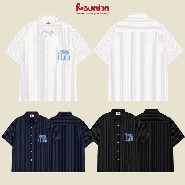 RNC WAVE Shirt - Áo Sơ Mi Kẻ Cộc Tay In Nam Nữ Chất Vải Oxford Chống Nhăn Brand REUNION SM3