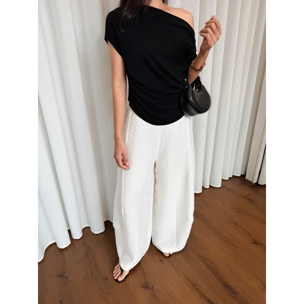 Nosbyn - Quần Dài Ống Cong - White Cloudy Crinkle Pants