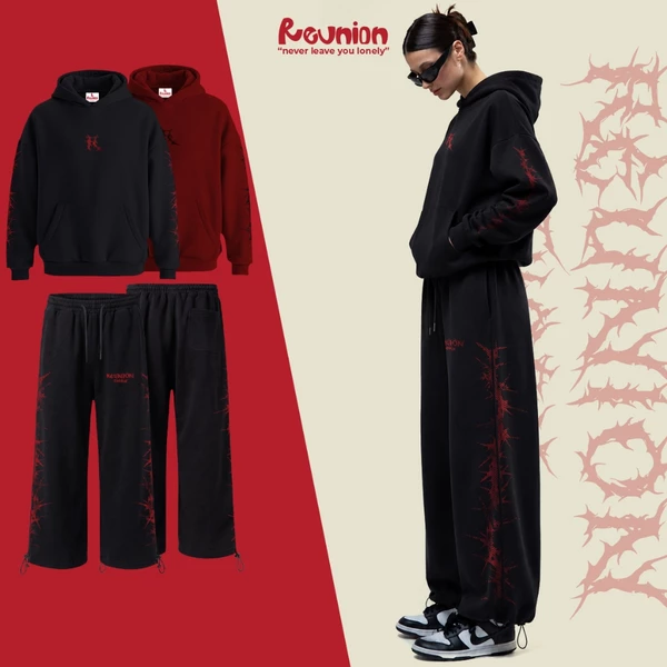 RNC Set Bộ Nỉ Áo Hoodie THRONE Form Oversize Quần Dài Nỉ Form Rộng Brand REUNION
