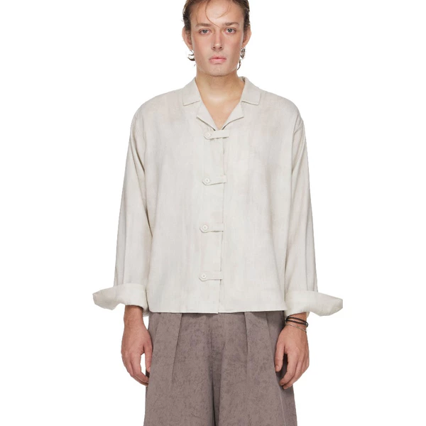 Áo Sơ Mi Nam Kèm Khuy Kiểu Dây Đai Màu Trắng Cloud Dancer - BEUTER® MS RELAXED BELTED SHIRT - CLOUD DANCER