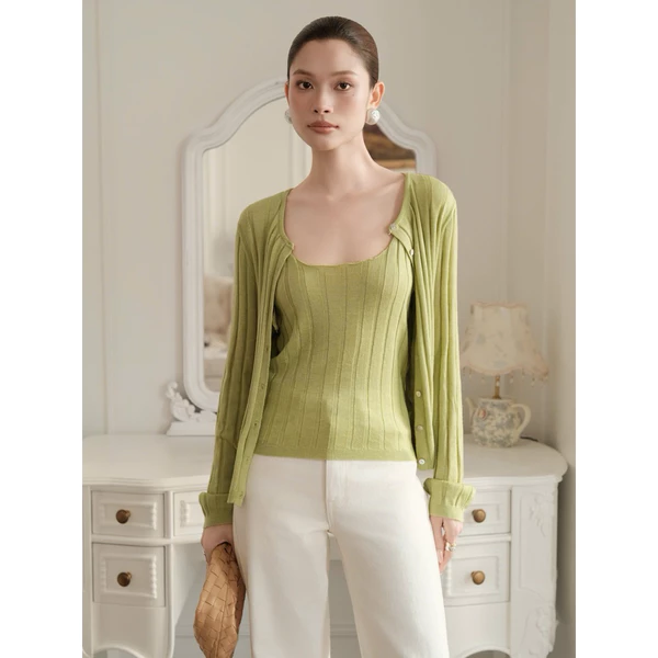 RUBIES Glory Top - Áo Dệt Kim Nữ Set Áo Khoác Cardigan Kèm Áo 2 Dây