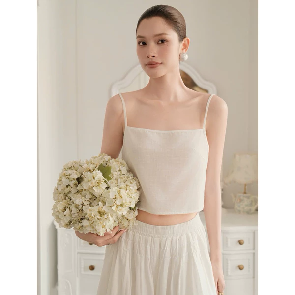 RUBIES Tesa Top - Áo Kiểu Nữ Vải Linen Dáng Ngắn Croptop 2 Dây Cổ Vuông