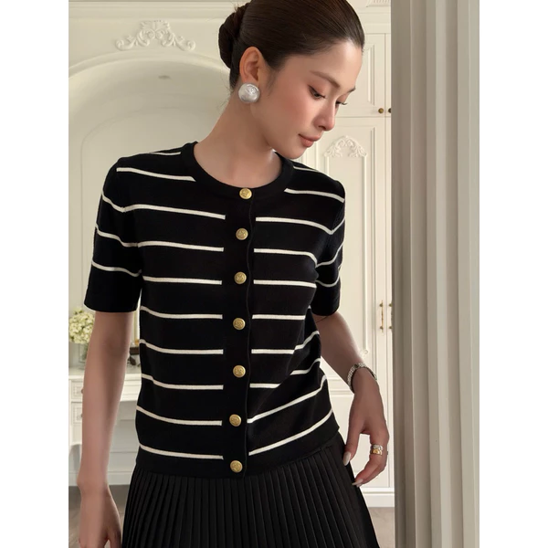 RUBIES Bronte Top - Áo Dệt Kim Nữ Vải Visco Tay Ngắn Cổ Tròn