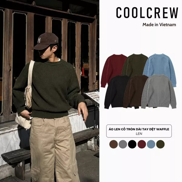 Áo Len Cổ Tròn Dài Tay Dệt Waffle 𝐂𝐎𝐎𝐋𝐂𝐑𝐄𝐖 Form Rộng Basic Phong Cách Hàn Quốc Unisex ALD151